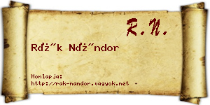 Rák Nándor névjegykártya